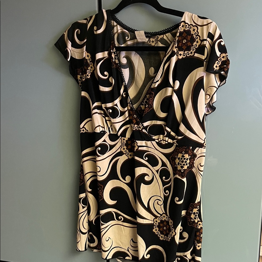 Perseption Black, Brown and Cream Patterned Blouse Size 1X………..#